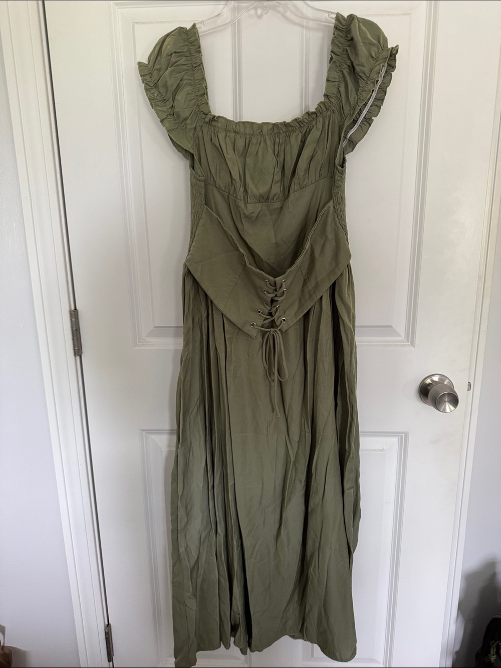 Cider Olive Green Maxi Dress with Corset Tie
